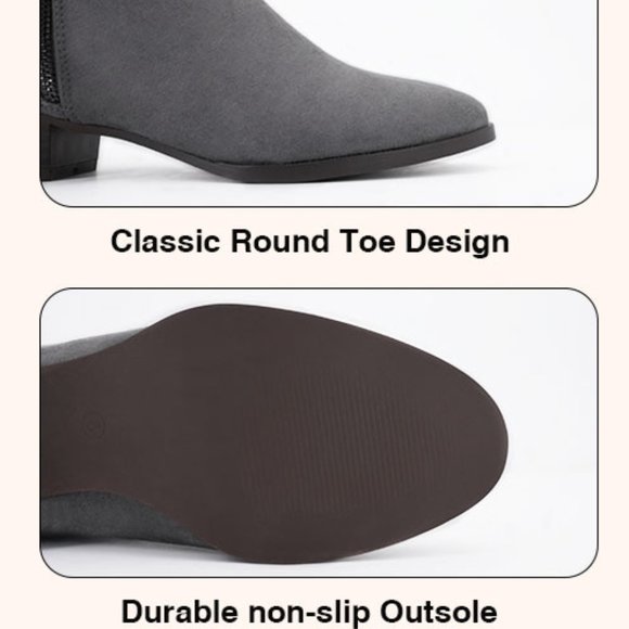 Women’s Booties Closed Toe Low Block Heel Ankle Boots Side Zipper Comfy Suede - Picture 4 of 8